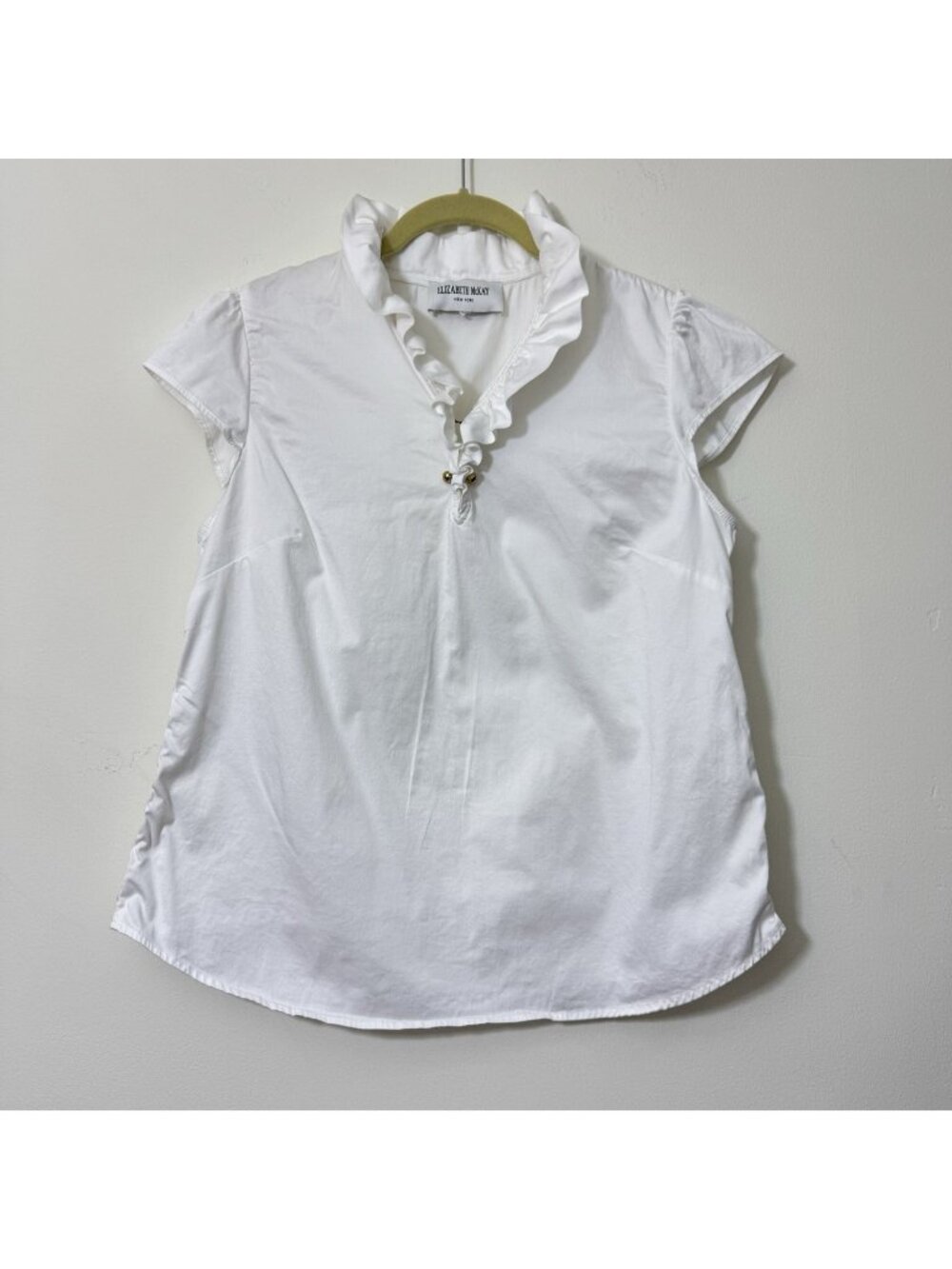 Elizabeth McKay The Elizabeth Shirt Size 12 Ruffle Collared Cap Sleeve Stretch
